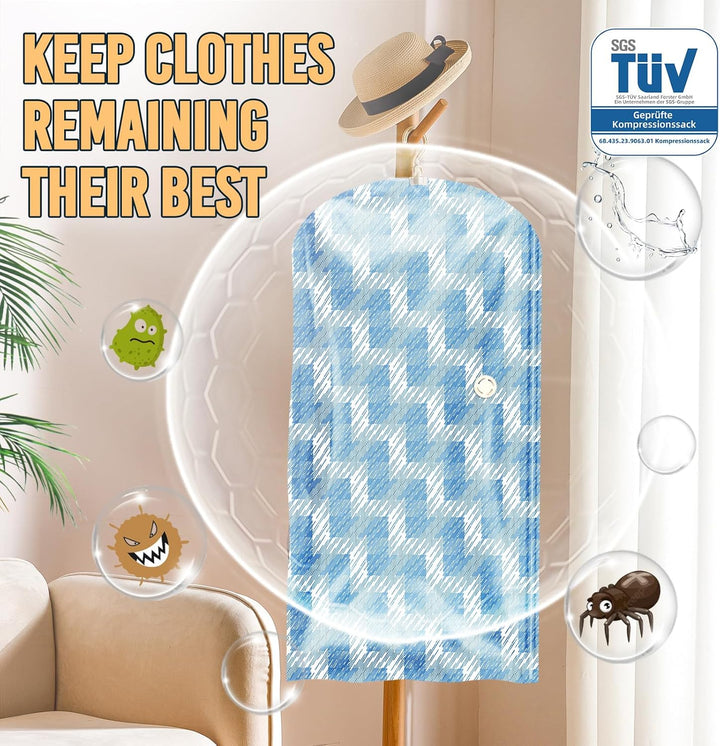 TAILI Hängende Vakuumbeutel für Kleidung, 6 Packungen (3 Lange 135x70cm & 3 Kurze 105x70cm), Vakuumi