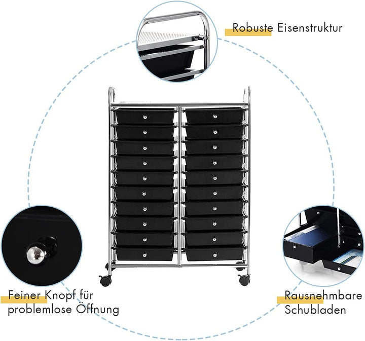 RELAX4LIFE Küchenwagen, Aufbewahrungswagen mit 20 Schubladen, Lagerwagen mit 4 Universalrädern, Allz