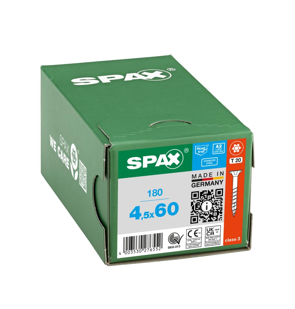 SPAX Universalschraube, 4,5 x 60 mm, 180 Stück, Teilgewinde, Senkkopf, T-STAR plus T20, 4CUT, Edelst