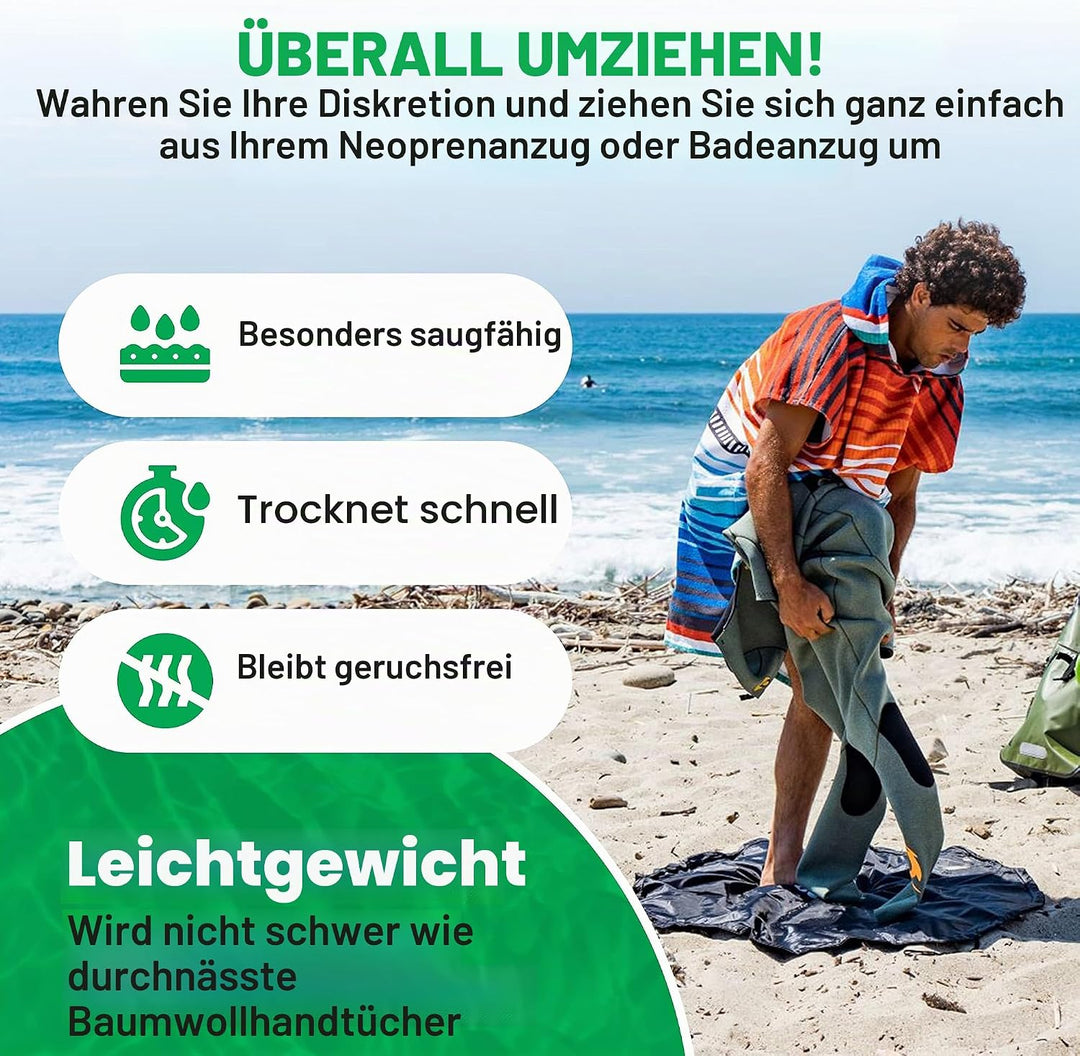 COR Surf Schnelltrocknend Surf Poncho Herren und Damen, Umkleidehilfe extra lang aus Mikrofaser – Ba