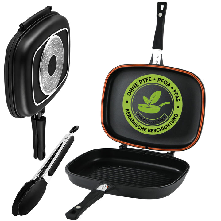 Doppelte rechteckige Grillpfanne 32 cm x 25 cm x 7 cm Profi Greblon C3+Deutsche Qualität Antihaftpla