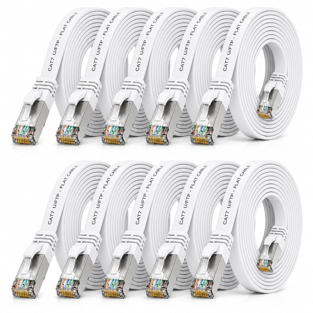 1aTTack.de 2m - weiss - 10 Stück CAT.7 Gigabit Ethernet LAN Flachband Flachbandkabel (RJ45) Netzwerk