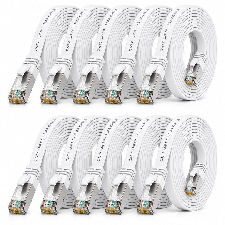 10x CAT7 Lan-Kabel flach 3m U/FTP 10 Gbit/s RJ45 Stecker Cat6a Weiss | Flaches U/FTP-Patchkabel bis