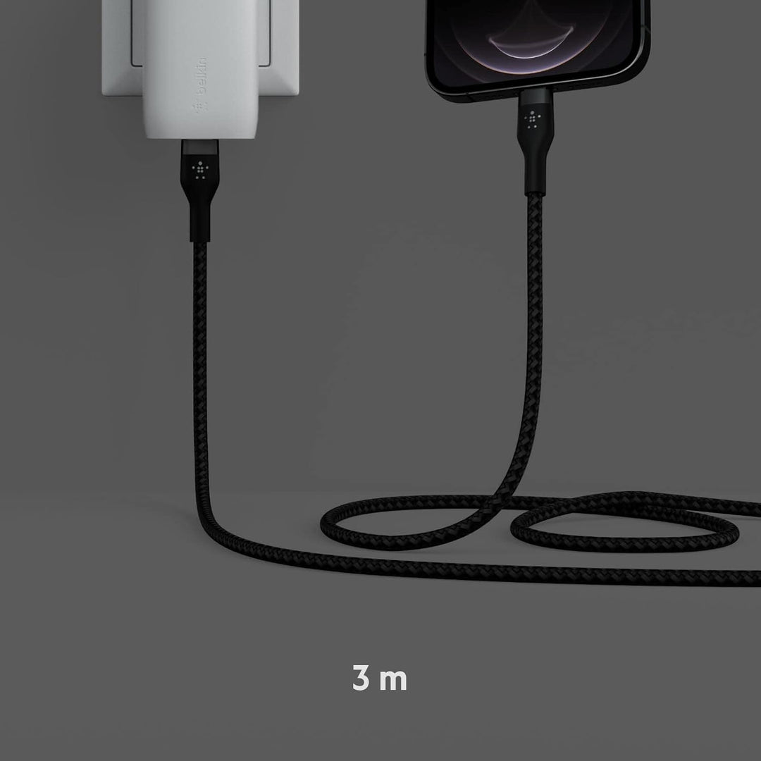 Belkin BoostCharge Pro Flex geflochtenes USB-C/Lightning-Kabel, 3 m, MFi-zertifiziert, 20 W, zum Sch