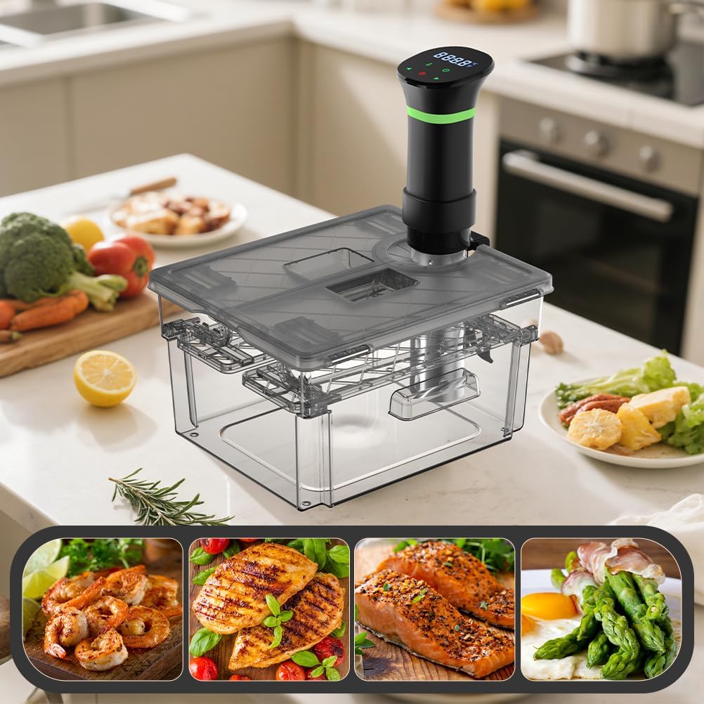 Sous Vide Behälter mit Deckel und eingebautem Rost 11L Grau Doppeltür-Design Sous Vide Topf für die