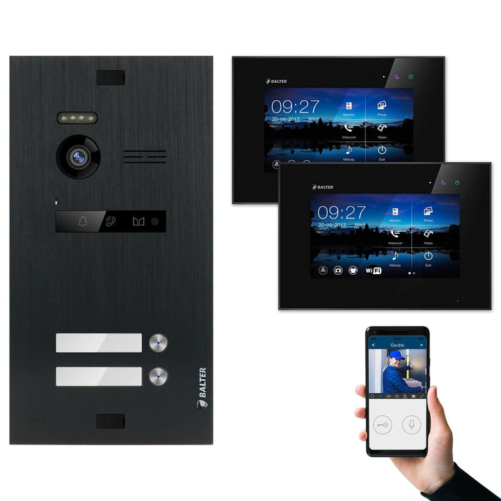Nonic Balter EVO Video-Türsprechanlage WLAN Set 2 Familienhaus (1x Türstation mit Kamera Schwarz, 2X