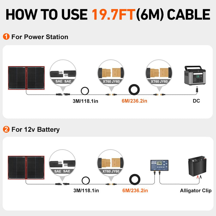 DOKIO XT60 Verlängerungskabel 6 m für Faltbar Solarpanel Extension Setup mit Stecker und Buchse