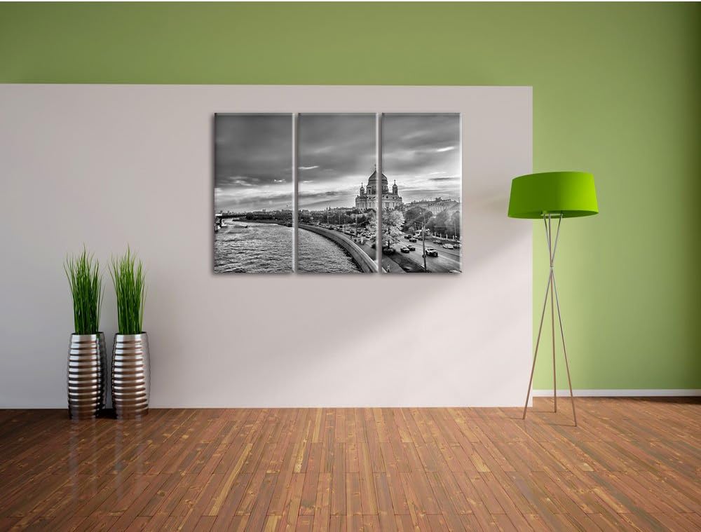 Pixxprint Monocrome, Sonnenuntergang in Moskau 3-Teiler Leinwandbild 120x80 Bild auf Leinwand