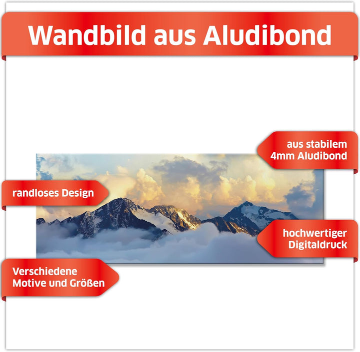 Primus Print - Wandbild Glasbild - Acrylglas Aludibond (Aluminium, Berge 109,2x42 cm) Aluminium Berg