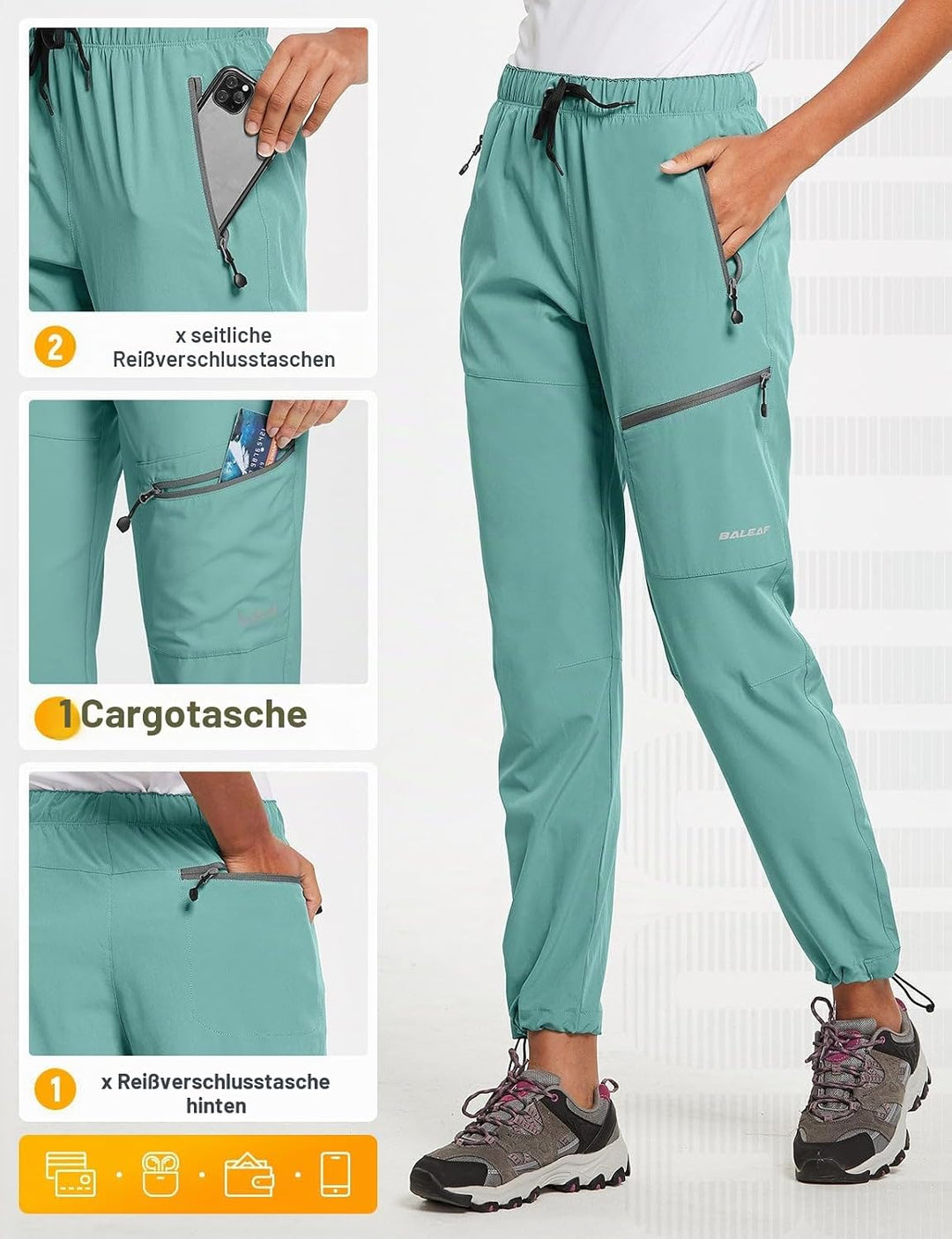 baleaf Wanderhose Damen Outdoor Trekking UPF 50 Wasserdicht | Regular Version Trekking Regenhose, Wa