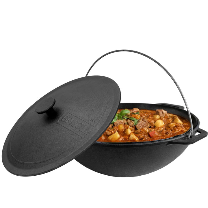 4BIG.fun 10L Gusseisen Schwenktopf Kazan Asia Kasan mit Deckel aus Gusseisen Grillwok Wokpfanne Gril