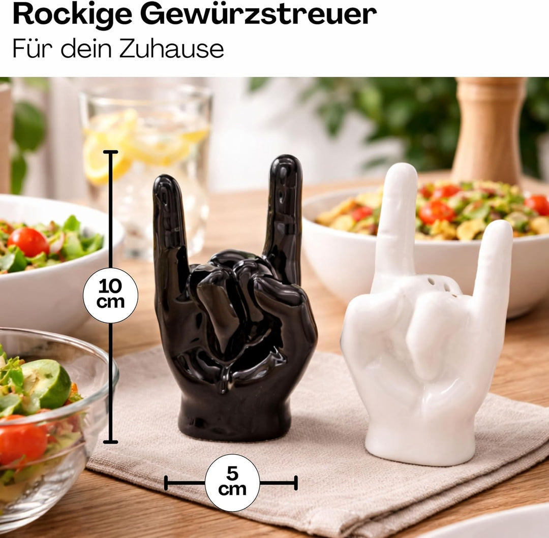 Winkee Rocks - Rock Hand Salt & Pepper Shaker aus Keramik I Die rockigen Gewürz Streuer in Metal Han