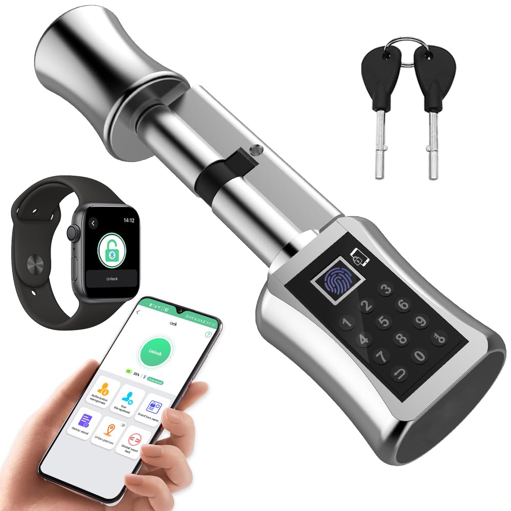 eLinkSmart Türschlosszylinder 75mm (37.5/37.5) mit Bluetooth App Fingerabdruck Passwort Schlüssel -