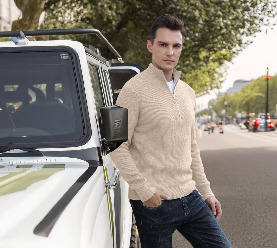 Hisir Pullover Herren Strickpullover 1/4 Zip Pulli Männer, Bequem Weich Warmer Winter Pullover für M