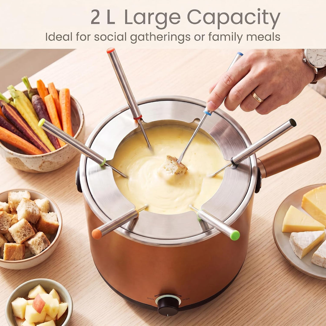 GIANTEX Elektrisches Fondue Set 2L, Fonduetopf Edelstahl 800W | Käsefondue mit 6 farbcodierte Fondue