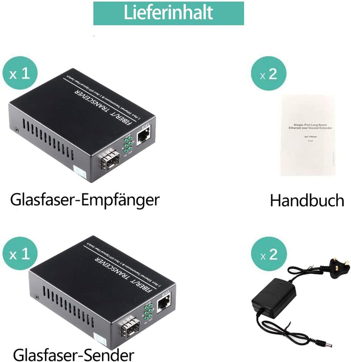 EIN Paar 1,25-G-Gigabit-Ethernet-Glasfaser-Medienkonverter mit SFP LC-Single-Core-Transceiver-Modul,