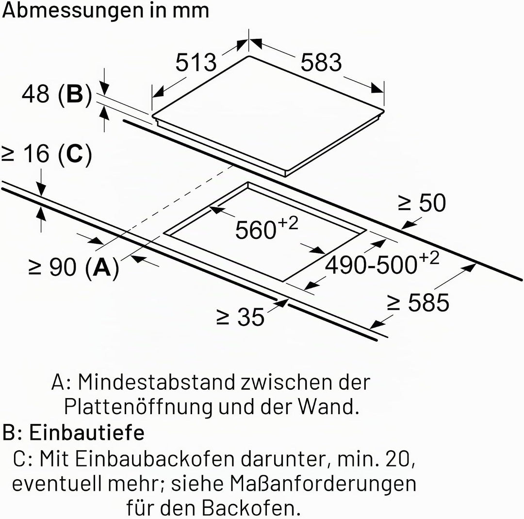 Balay 3EB720XR Ceranfeldplatte, 4 Zonen, grosse Fläche 21 cm, Rahmen