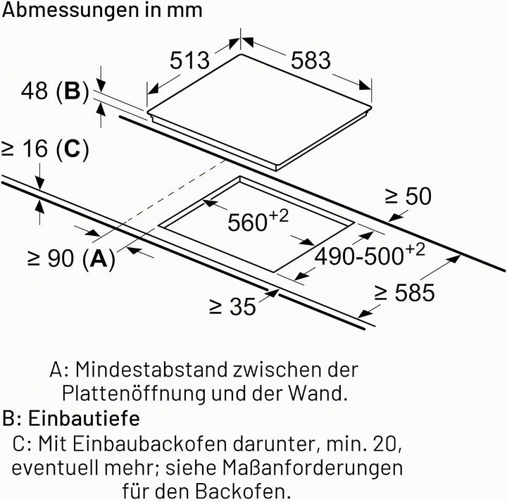 Balay 3EB720XR Ceranfeldplatte, 4 Zonen, grosse Fläche 21 cm, Rahmen