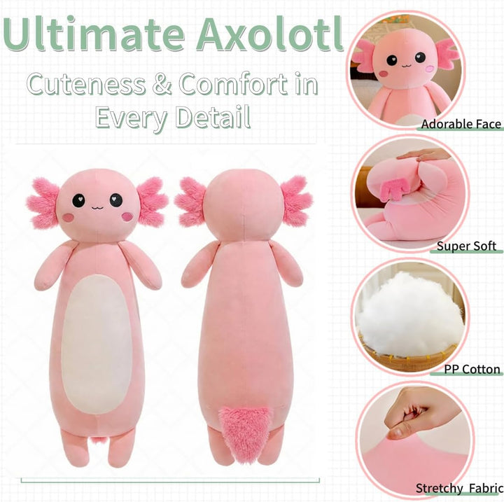 Kekeso Langes Axolotl Plüschtier,Kawaii Axolotl Kuscheltier Stofftier Rosa Axolotl Plüsch-Kissen, fü