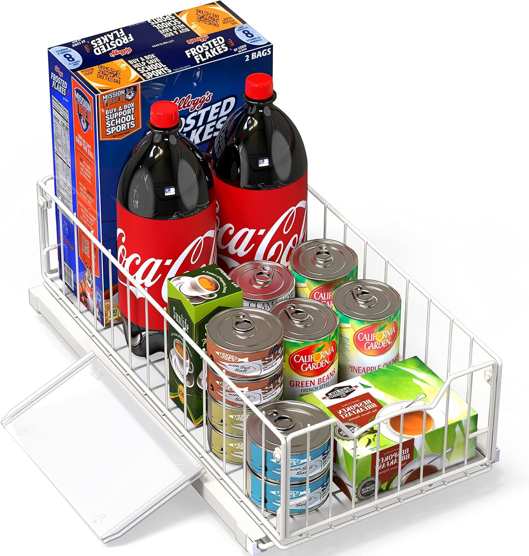 Simple Houseware Ausziehbarer Schrank-Schiebekorb, Weiss Weiss/Opulenter Garten, Weiss/Opulenter Gar