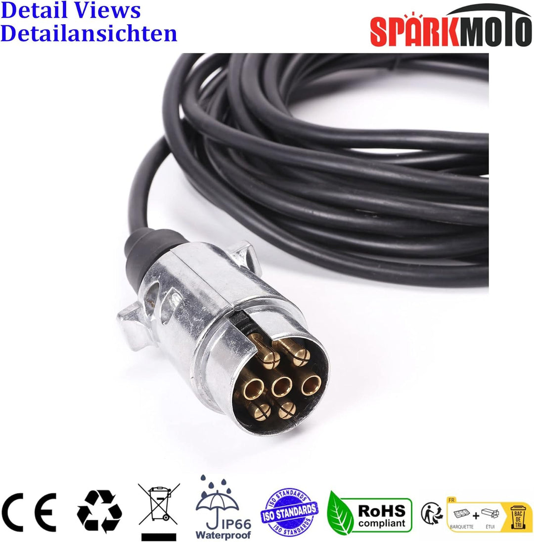 SPARKMOTO Anhänger Verlängerungskabel 7 polig mit Metall Anhänger Stecker, 6m Arbeitslänge Elektroka