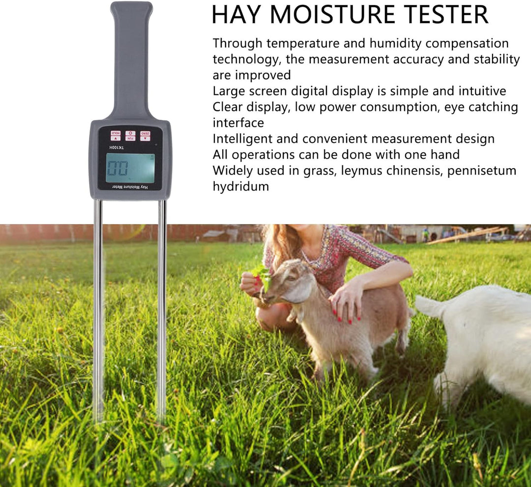 Asixxsix Hay Feuchtigkeitsmesser, Tragbarer Heu-Feuchtigkeitsmesser mit Digitaler Anzeige für Getrei