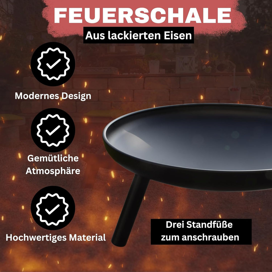 Feuerschale Feuerstelle Ø 60 cm für Lagerfeuer im Garten oder auf der Terrasse mit 2 Tragegriffen au