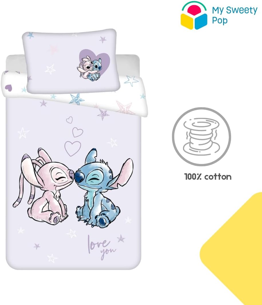 My sweety pop Baby-Bettwäsche – Stitch und Angel – 2-teilig – Kinder – Bettbezug – wendbar – 100 x 1