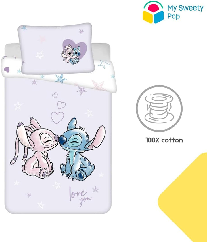 My sweety pop Baby-Bettwäsche – Stitch und Angel – 2-teilig – Kinder – Bettbezug – wendbar – 100 x 1