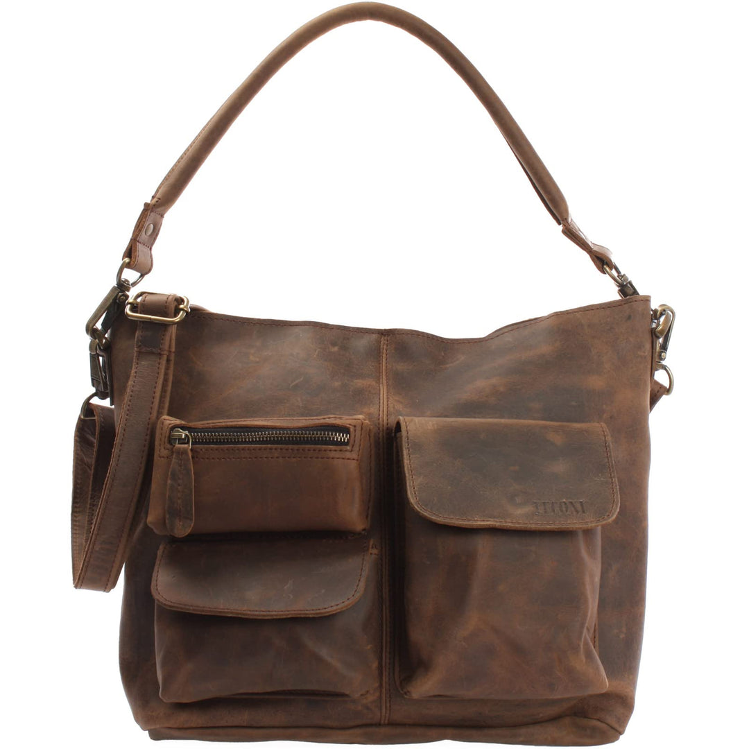 LECONI Schultertasche Ledertasche für Damen Vintage-Look echtes Leder Natur grosser Shopper Lederhan