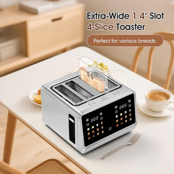 Toaster 4 Slice, Digital Smart Toaster with TouchScreen, Dual Control Panel, Single Slot Toasting, T