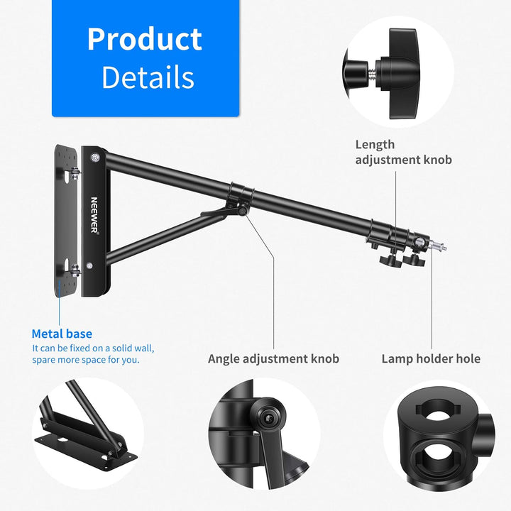Neewer Wall Mounting Triangle Boom Arm für Ringlicht, Monolight, Softbox, Reflektor, Regenschirm und