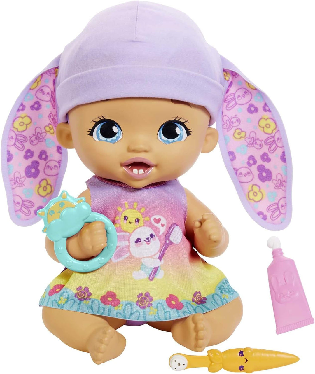 My Garden Baby HGC12 - Zahnputzspass Hasen-Baby Puppe - Lavendel (30 cm) mit 3 Zubehörteilen und 2-i