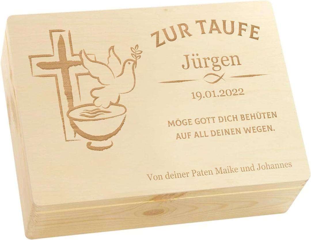 LAUBLUST Holzkiste mit Gravur - Personalisiert mit Name | Datum | WIDMUNG - Natur Grösse L - Frieden