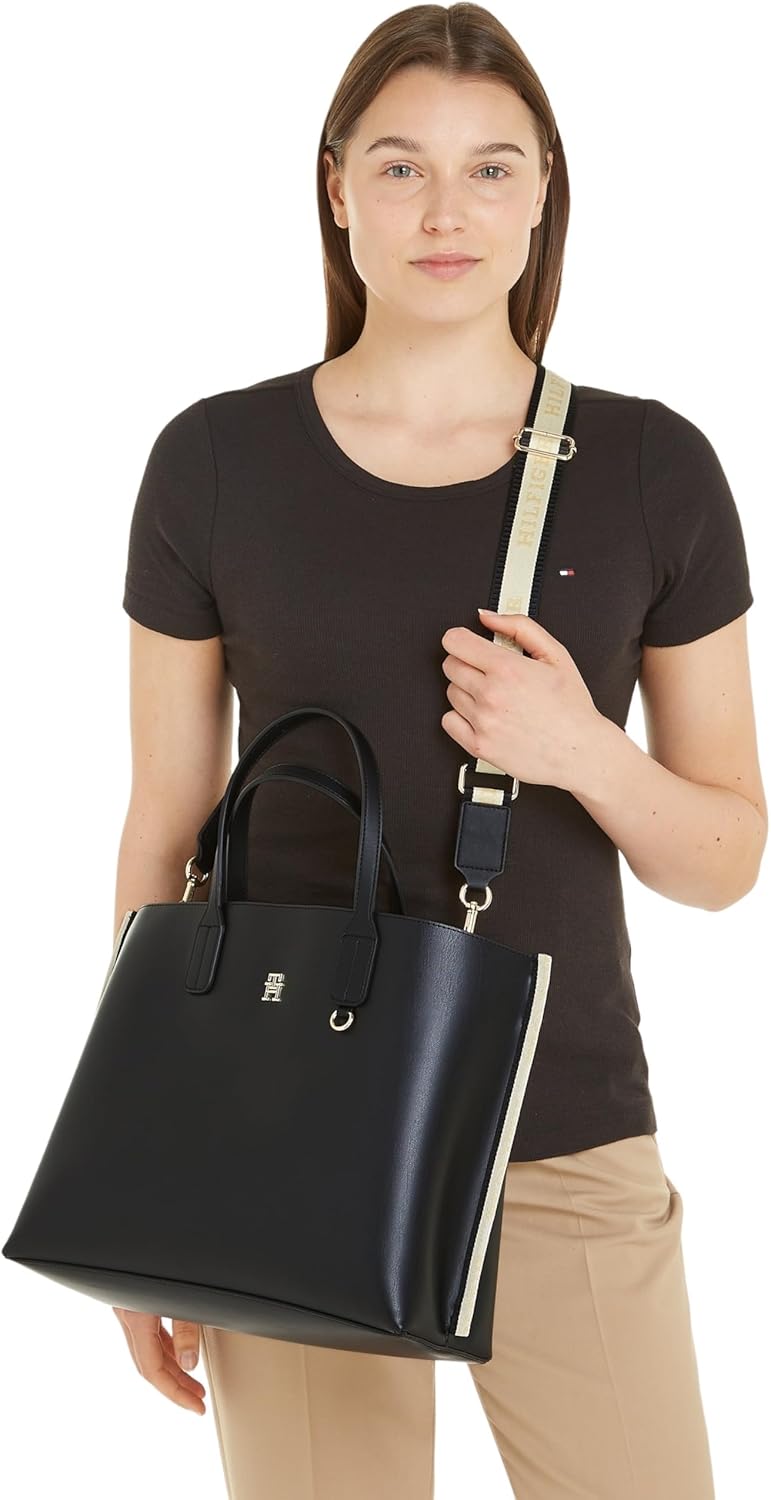 Tommy Hilfiger Damen Tote Bag Tasche Iconic Tommy Satchel Mittelgross Einheitsgrösse Schwarz, Einhei