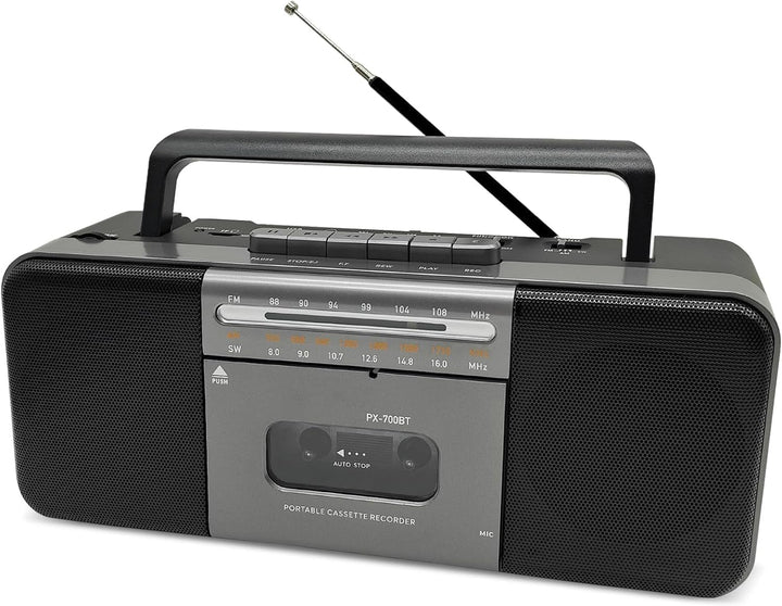 Tragbarer Bluetooth Kassettenspieler Boombox mit Kassettenrecorder, AM/FM/SW Radio, 10W Dual-Lautspr