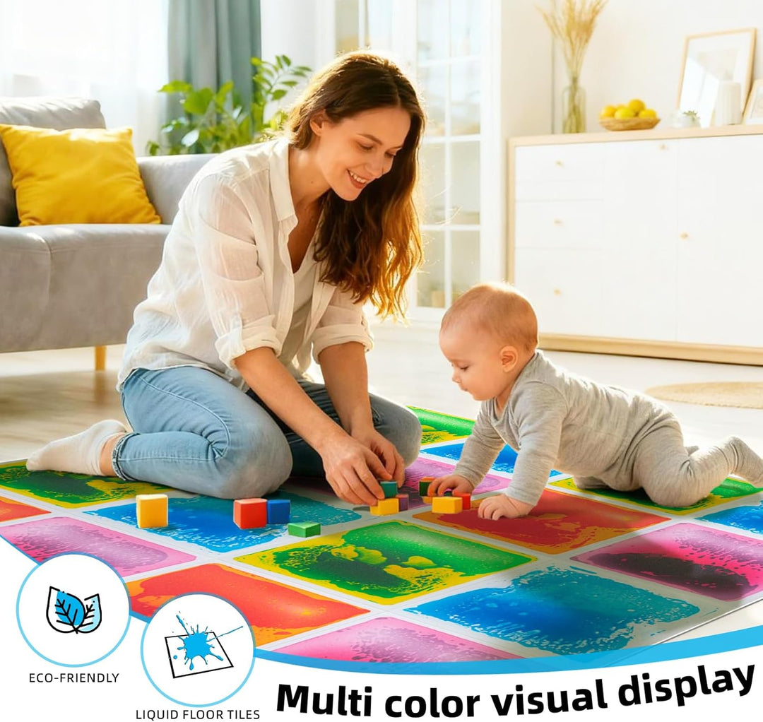 Art3d Flüssige Sensorische Bodenfliesen 30 x 30 cm Spielzimmer Tanzfläche Quadratisch Bunt 4 Fliesen