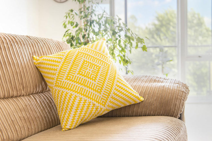 TreeWool Dekorativer Kissenbezug (60 x 60 cm, Gelb) Kaleidoskop Design 100% Baumwolle (2er Pack) 60