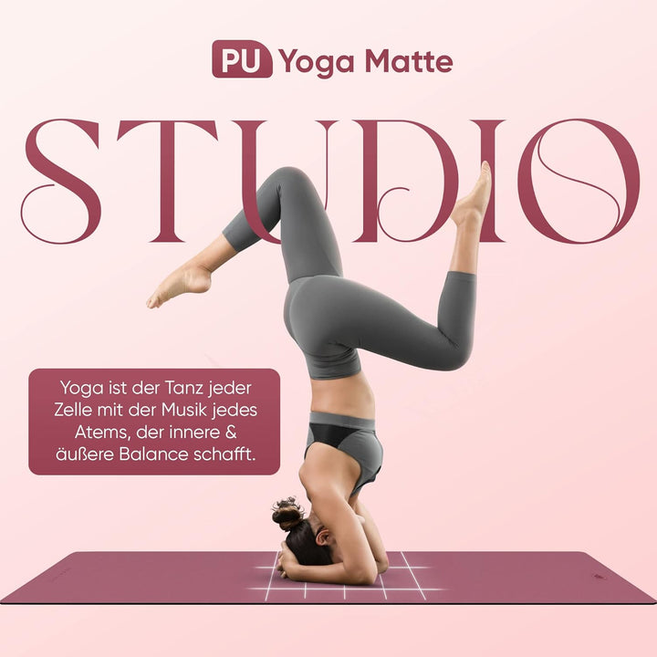 YOGALABS® - Premium Yoga-Matte STUDIO 185 x 68 x 0,4cm (extra gross) inkl. Gurt aus ECO PU & Naturka