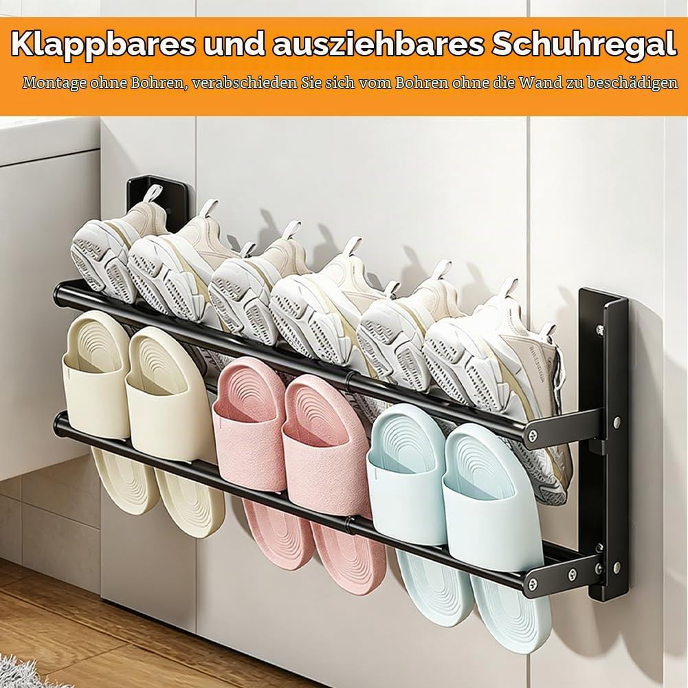 DASIAUTOEM Schuhregal Wand 2 Ebenen, 37-67cm Ausziehbar Schuhablage Schuhhalter Metall Schuhregal Pl