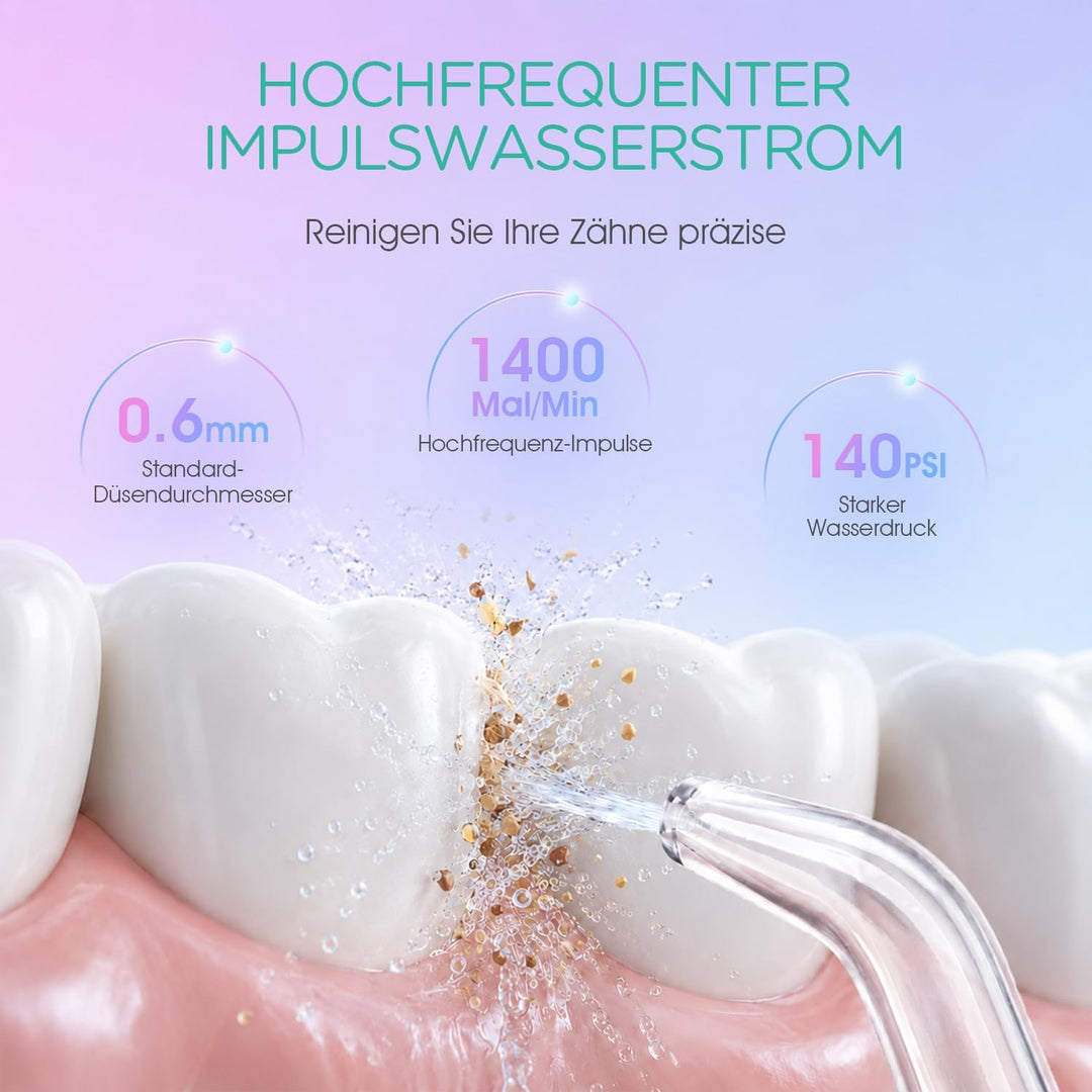 VOYOR-HEALTH Mini Tragbar Munddusche Kabellos, Elektrisch Mundduschen IPX7 Wasserdicht, Wiederauflad