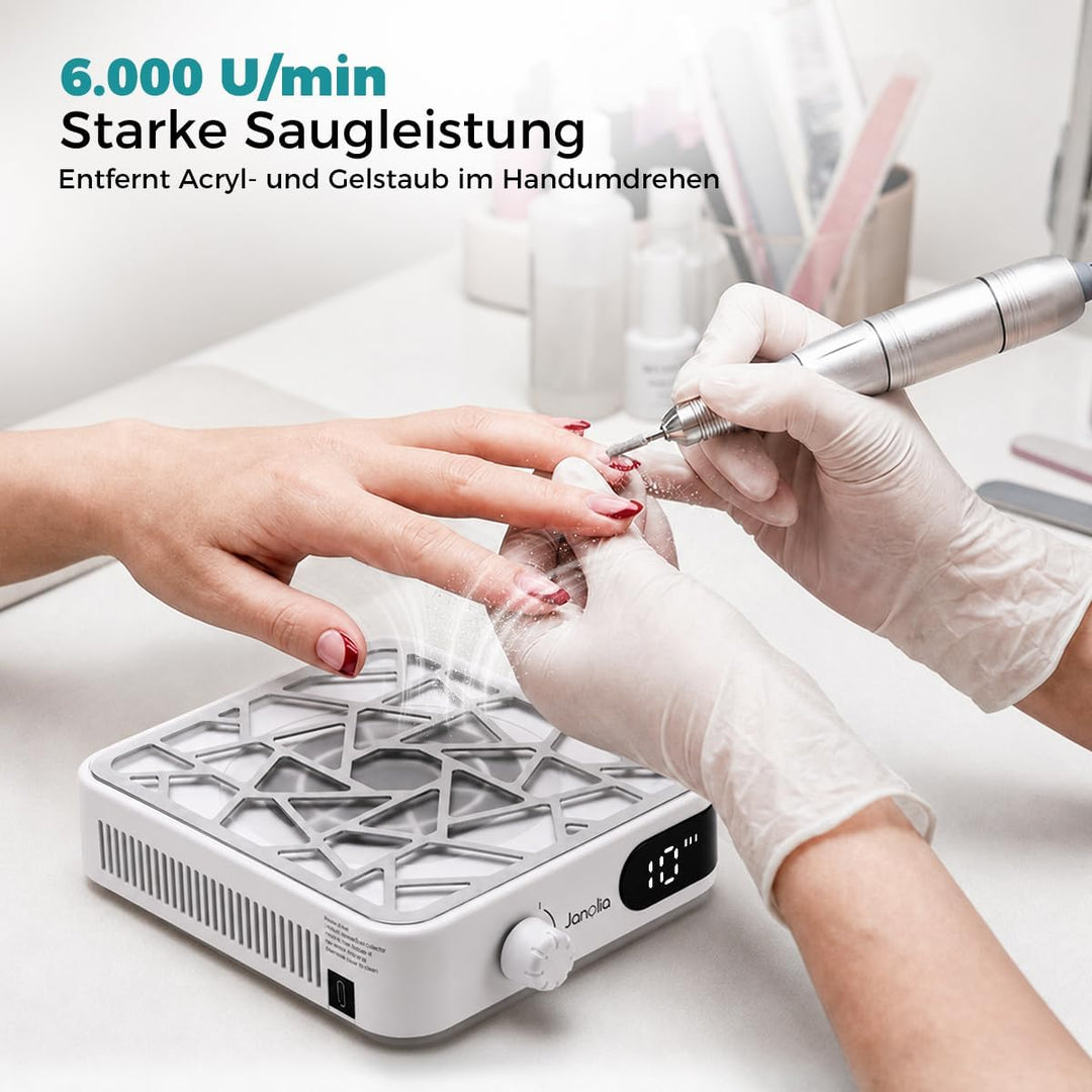 Janolia Nagelstaubsauger - Kabellos, 6000 U/min &amp; 10-stufig Einstellbar, mit 30 Filterpapieren für S
