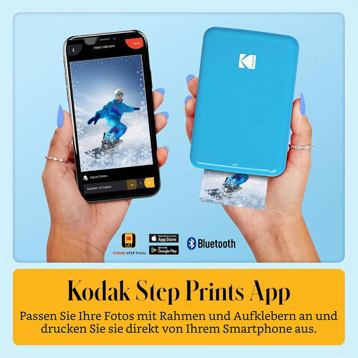 Kodak Step Sofortbild-Smartphone-Drucker – 75 Blatt Paket – Zink 2x3” Fotos – Bluetooth – Blau Druck