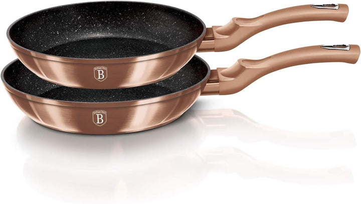 Set mit 2 Pfannen, Kupfer, Metall, Marmor-Beschichtung, Aluminium, Turbo Induktion