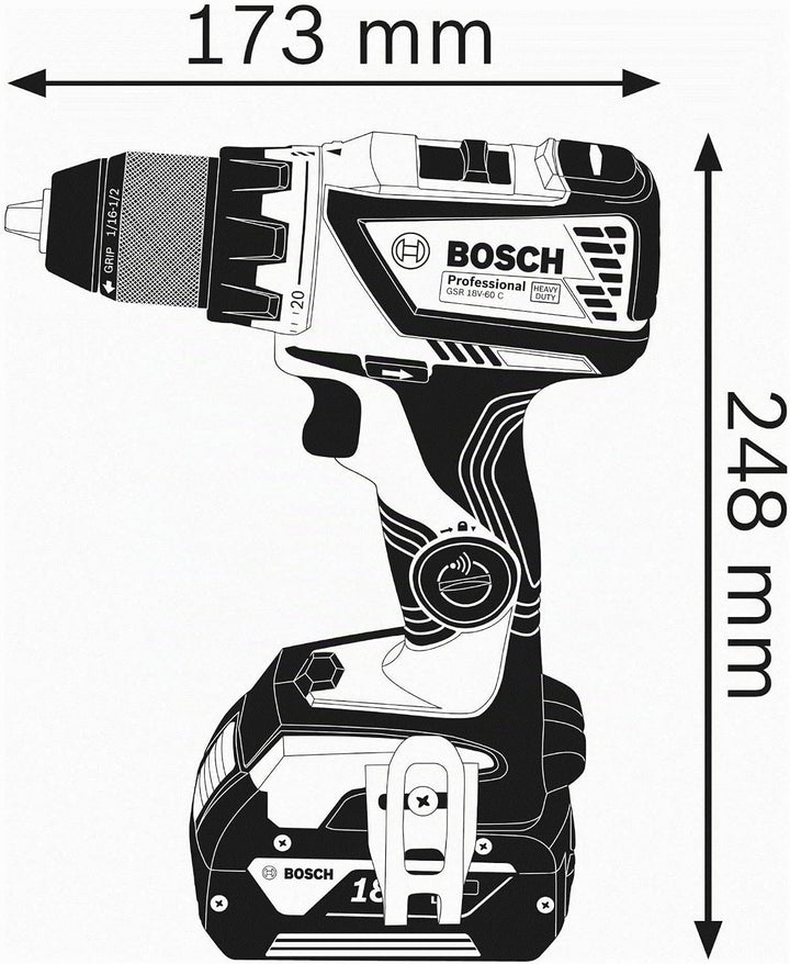 Bosch Professional 18V System Akku Bohrschrauber GSR 18V-60 C (max. Drehmoment 60 Nm, ohne Akku/ Lad