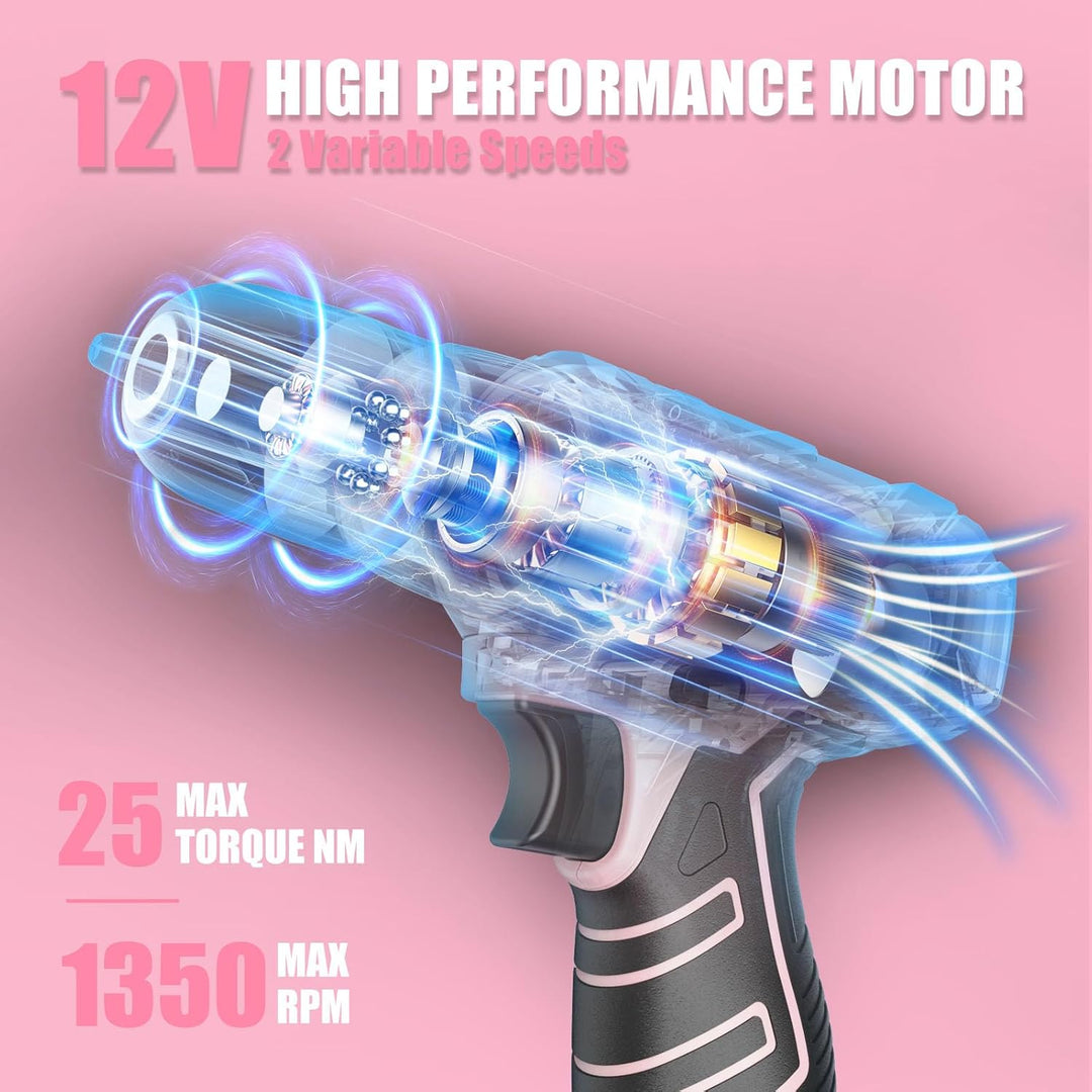 Sundpey Werkzeugkoffer Gefüllt 206tlg, 12V Akkuschrauber zum Anziehen/Lösen von Schrauben, Haushalts