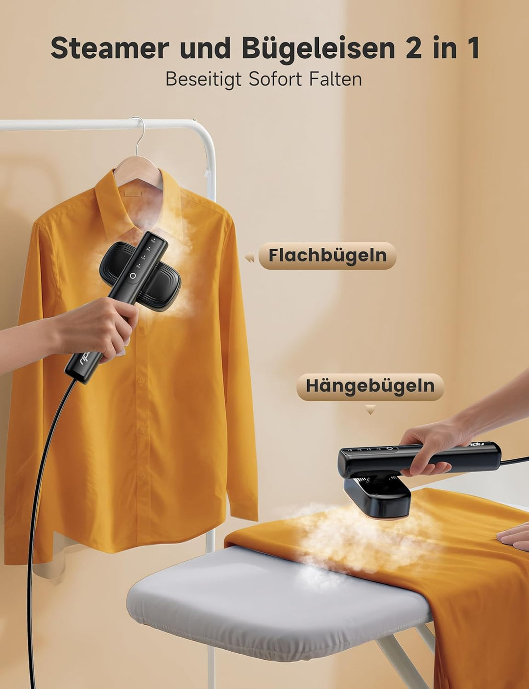 Sundu Dampfglätter, 1200W Steamer, Reisedampfglätter mit LED-Anzeige, Touch-Bedienung, Tragbarem Min