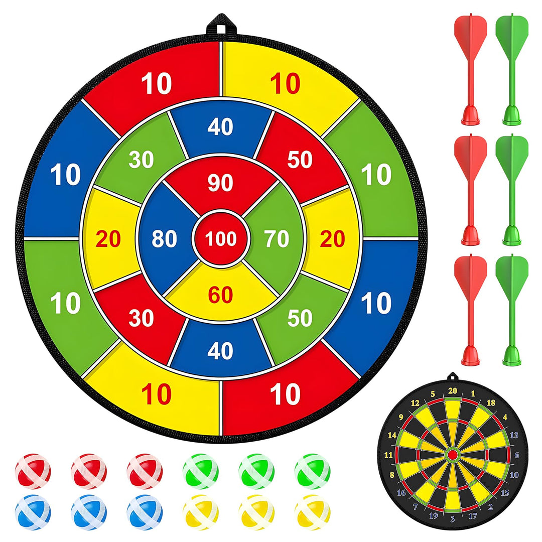 29" Dartscheibe Kinder,Doppelseitige Wurfspiel Kinder Spielzeug,Dartspiel Mit 12 Klettball & 6 Klett
