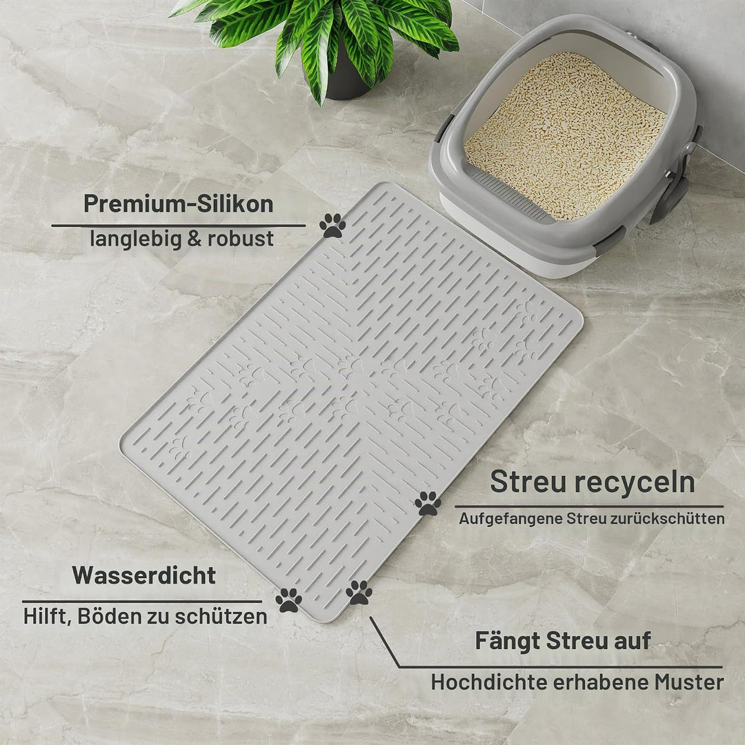 OHMO Katzenklo matte aus Premium-Silikon 60 * 40 CM, wasserdicht und BPA-frei Katzentoilettenmatte,