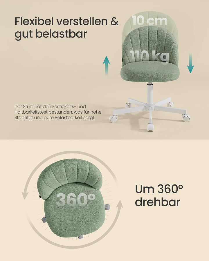 SONGMICS Homeoffice-Stuhl, Schminkstuhl aus Teddy-Fleece, Schreibtischstuhl, Schaumstoffpolsterung,